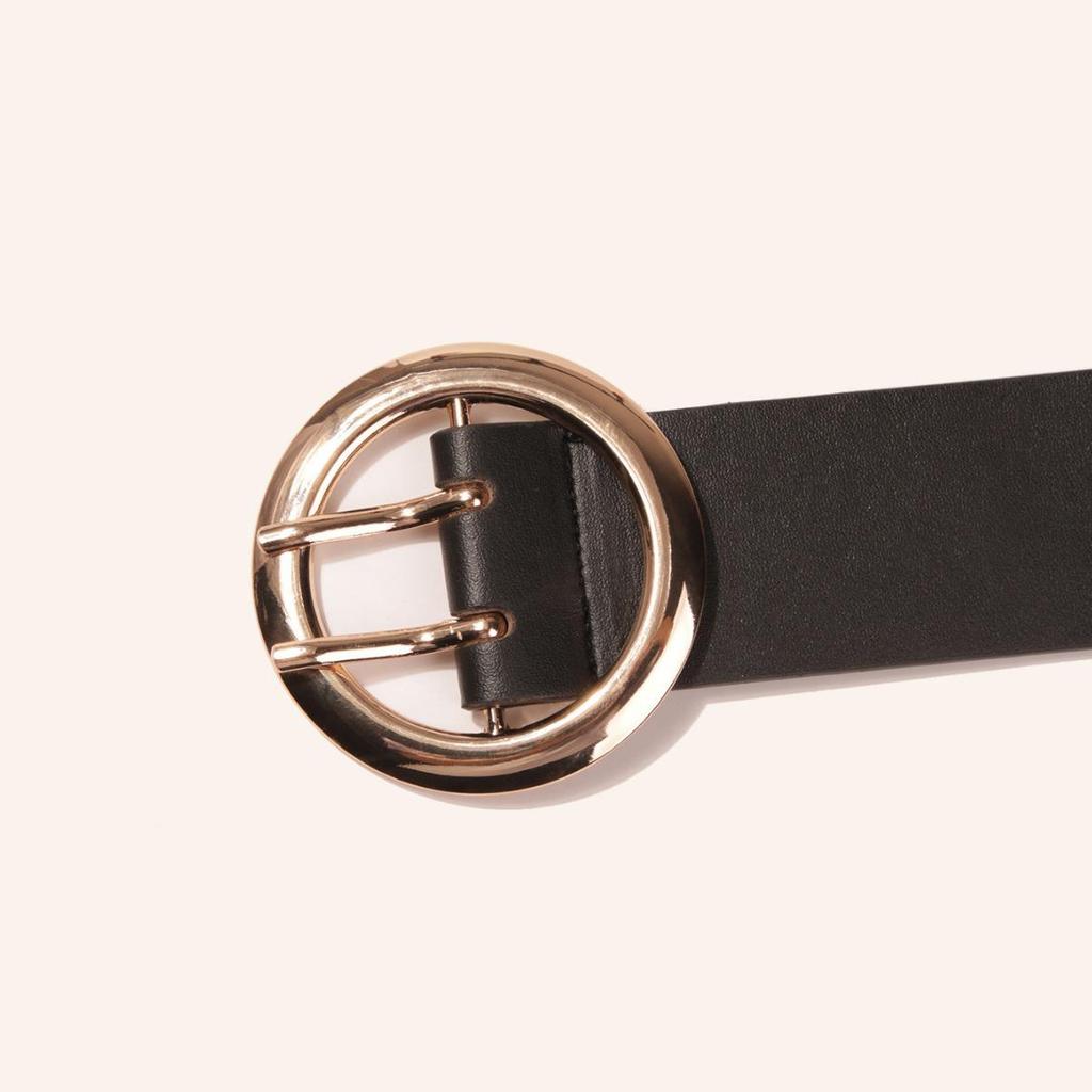 Minimalist Gold Round Buckle PU Belt – European & American Style