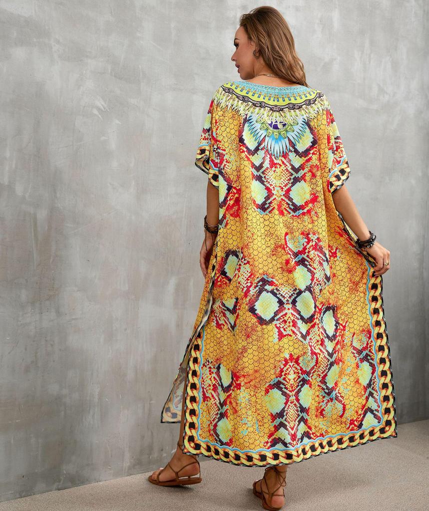 Indigo Floral Beach Robe: Loose Seaside Holiday Sunscreen Dress & Bikini Cover-up