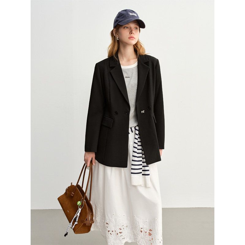 

Unique Plus-Size Women s Elegant Suit 2026 Spring New Style Simple Waist-Cinching Straight-Shoulder Slimming Short Jacket Quiet Black US2