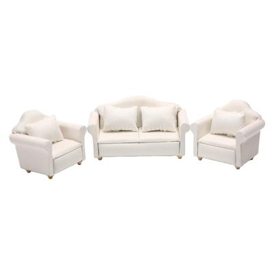 Living Room Sofa Set 1/12 Scale Wooden Base Cloth Covered Mini Furniture for Doll House Accessories and Collectibles