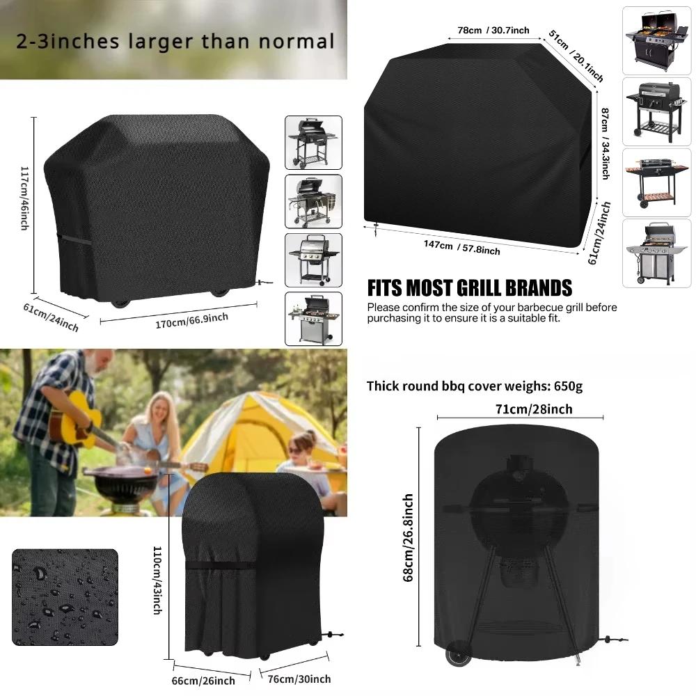 Grill Cover Waterproof Heavy Duty BBQ Covers with Cleaning Brush & Barbecue Gloves Burner Gas BBQ Covers Outdoor Barbecue Cover