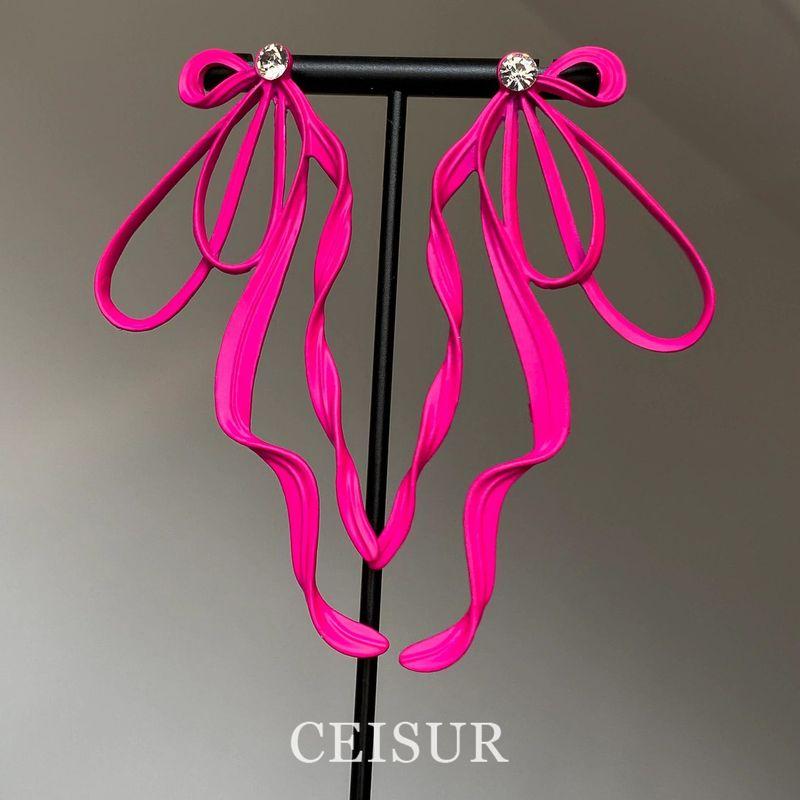 

S925 Sterling Silver Needle Korean Series Super White Pink Bow Flash Diamond Stud Earrings Niche Fashion Unique Exaggerated Earrings Women Pink Bows Stud Earrings