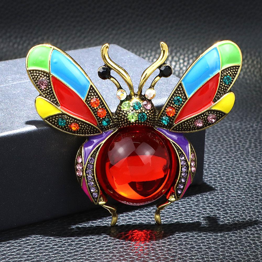 Blucome Rhinestone Bee Brooches For Women Large Enamel Vintage Fashion Insect Pin 4 Colors Available High Quality