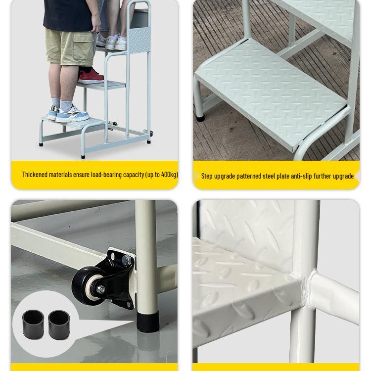 Adjustable Warehouse & Supermarket Ladder Truck: High-Reach Platform for Order Picking & Shelving Access
