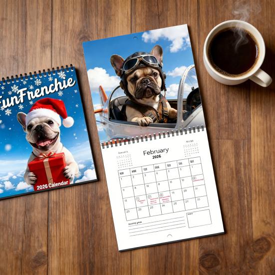 Französische Bulldogge Kalender 2026 Januar 2026 - Dezember 2026 12 Monatskalender Lustiger Frenchie Wandplaner für Zuhause Büro