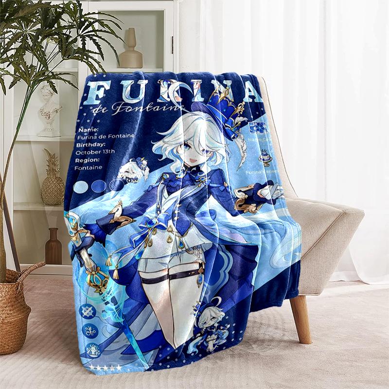 1pc Blanket Genshin Impact Furina Print Design, Lightweight Blanket for Sofa, Bed- Soft &Warm, Gift for All Seasons like Christmas, Halloween