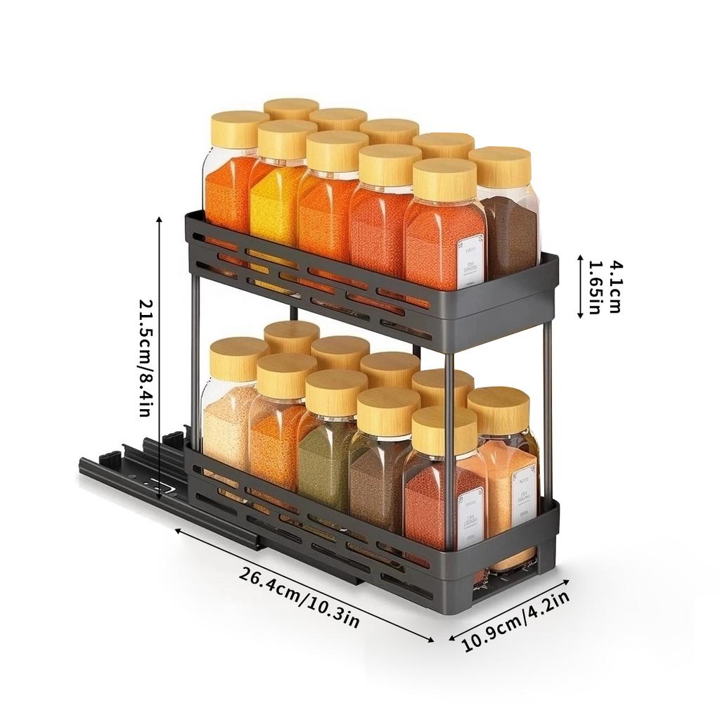 2 Tiers Cabinet Organizer Pull-out Plastic Storage Rack Seasoning Spcie Jar Storage Holder Home Kitchen Storage Organization
