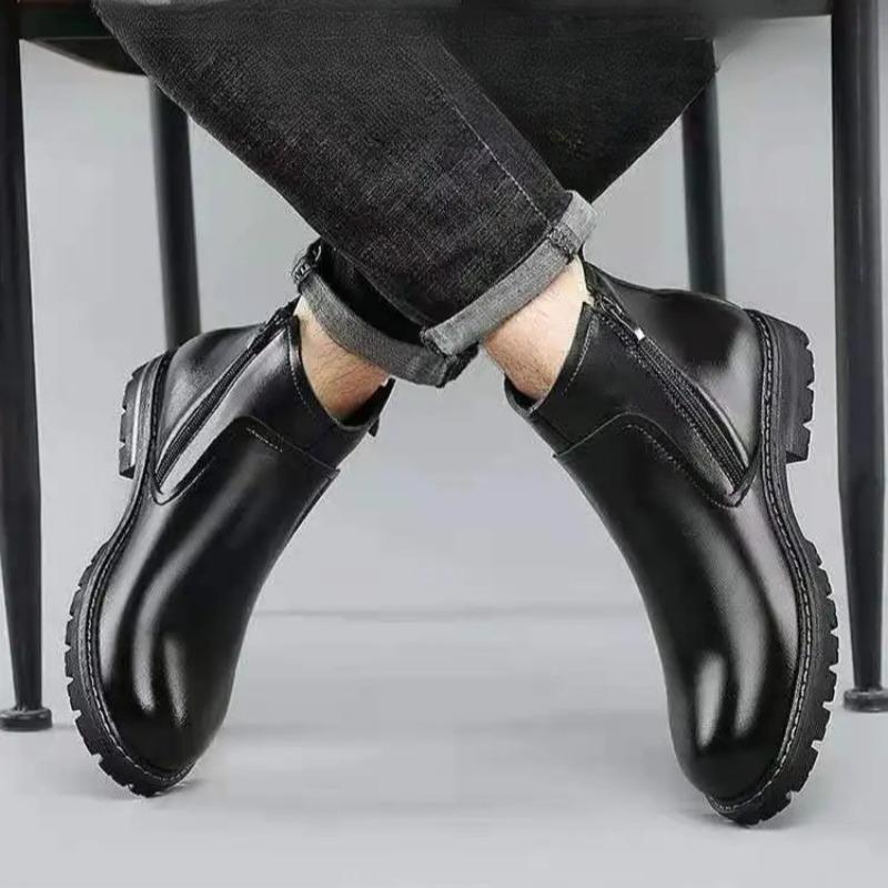 Mens Boots High Quality High Top Leather Boot Classic Business Casual Dress Boot Side Zipper Men Ankle Boots British Short Boots