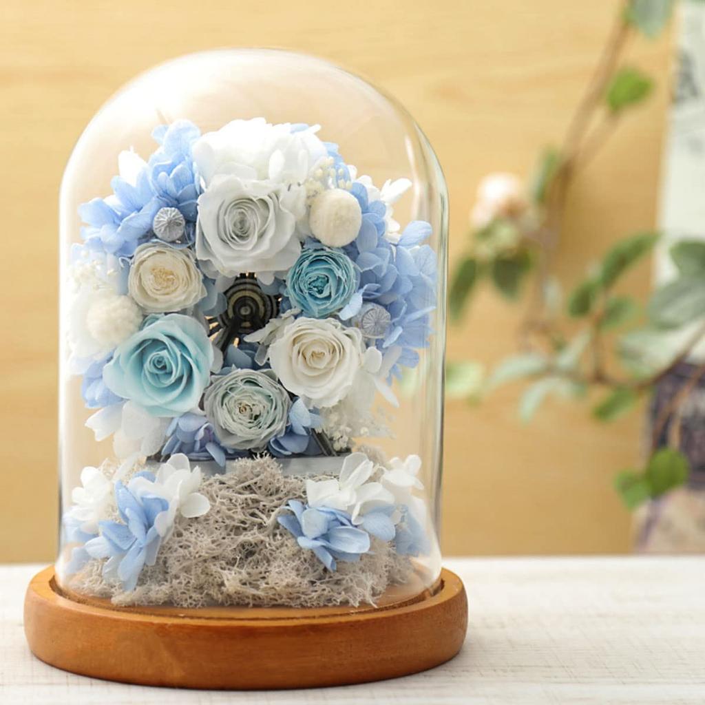Teatsite Preserved Flowers, Flower Gift, Glass Dome Ferris Wheel (2 Blue Roses)