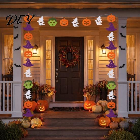 Felt Party Decorations Halloween Hanging Garland, Creepy Pumpkin Ghost Skull Witch Hat Decors Streamer, Horror Banner Backdrop Decor for Trick