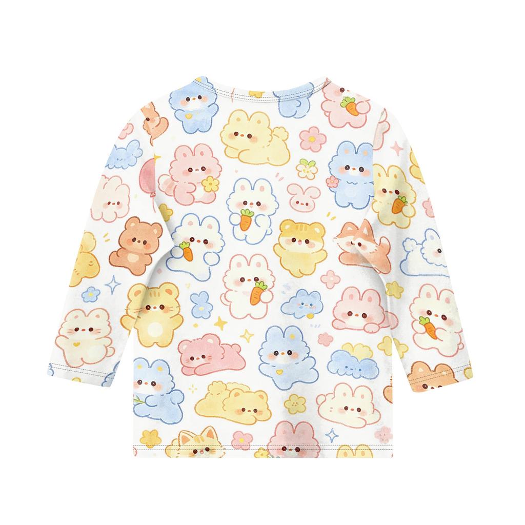 Kids Animal Print Crew Neck 3/4 Sleeve Casual T Shirt Soft Fabric Lightweight Comfortable Fit for Everyday Wear