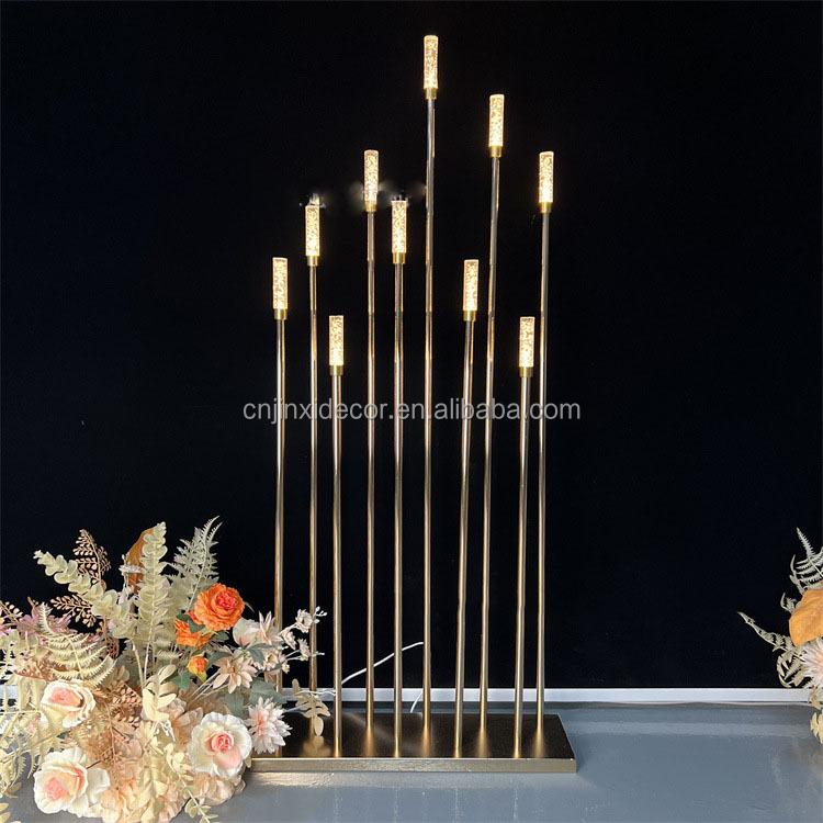 10 Heads Gold Candelabra Candles Wedding Table Centerpiece Road Leading Lights Candelabrum Electronic Desk Lamp for Home Party