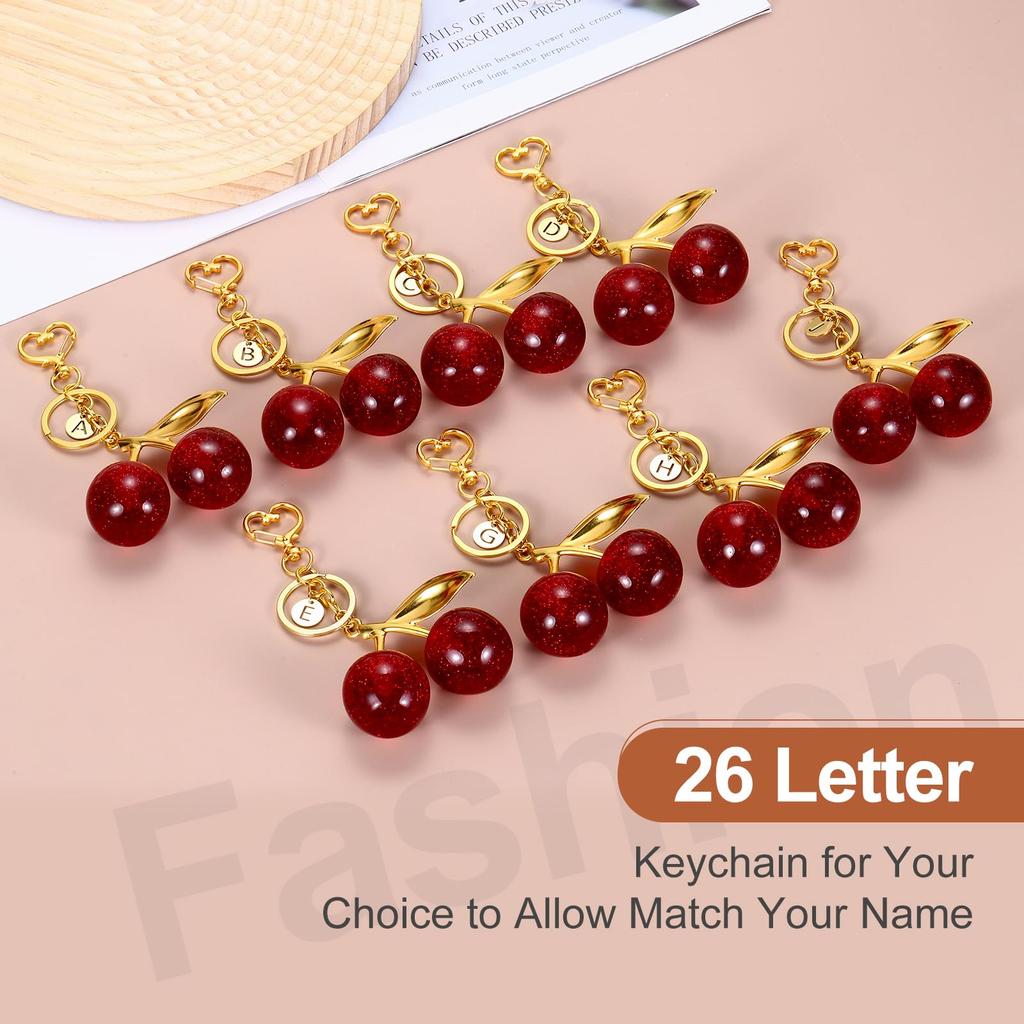[uxcell] Initial Letter Keychain, Cute Cherry Alphabet I Letter Decor with Letter Pendant for Women and Girls, Keepsake Purse, Handbag, Backpack (Red)