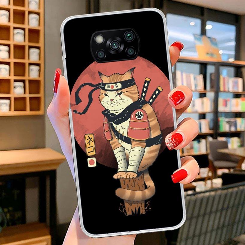 Ramen Sushi Samurai Tattoo Cat Cover Phone Case For Xiaomi Poco F7 Ultra X7 X6 X5 Pro M7 Redmi 15C 15 13C 13 12C 12 10C 10 9A 9C