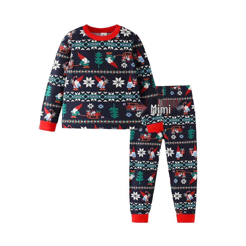 Европейский осенне-зимний детский рождественский пижамный комплект - с круглым вырезом, облегающий, двухпредметный Size: 5Y (110cm)