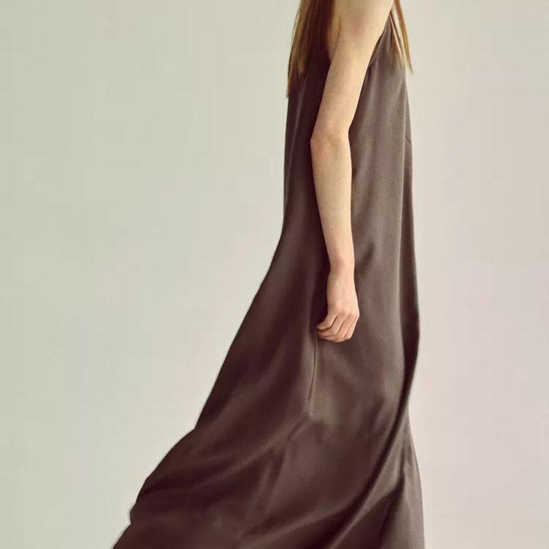 Fall and Winter New Women's Clothing Loose round Neck Sleeveless Hidden Hook Drape Long Midi Skirt Dress 4661291