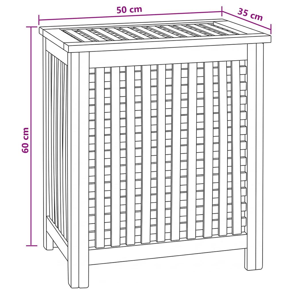 Laundry Basket Natural 50 X 35 X 60 Cm Solid Teak Wood