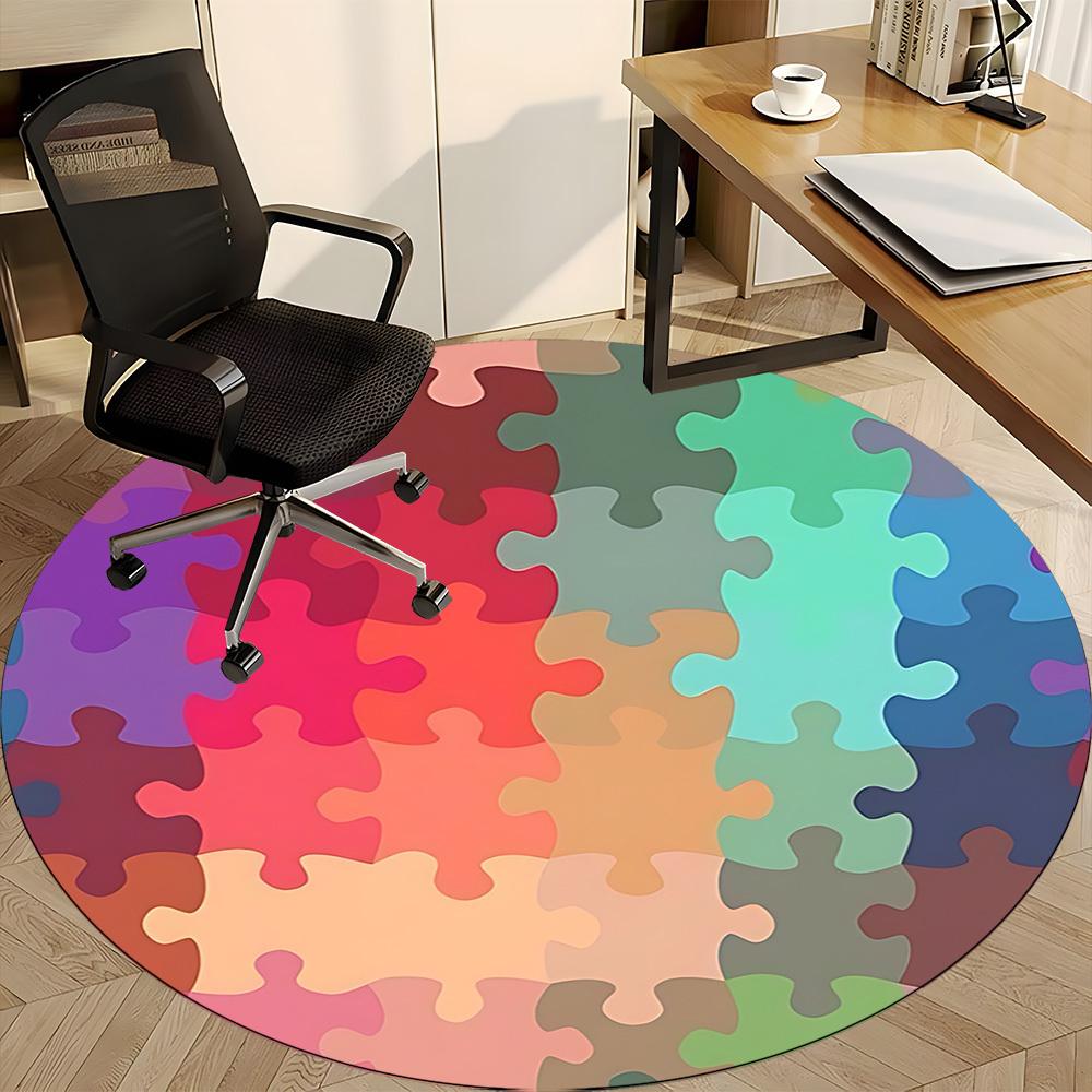 1pc Puzzle Pieces Chair Carpet for Office, Round Non-Slip Durable Large Size Office Carpet, Suitable for Office, Beautiful Decoration