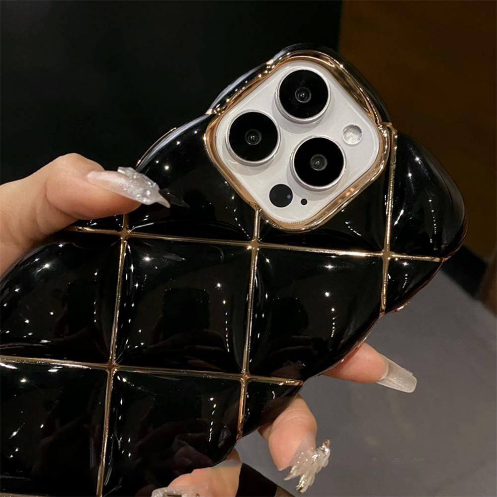 Husă de telefon de lux cu placare, model lucios cu grilă de diamante, pentru iPhone 14 11 12 13 15 Pro Max, silicon moale, husă tip bumper rezistentă la șocuri