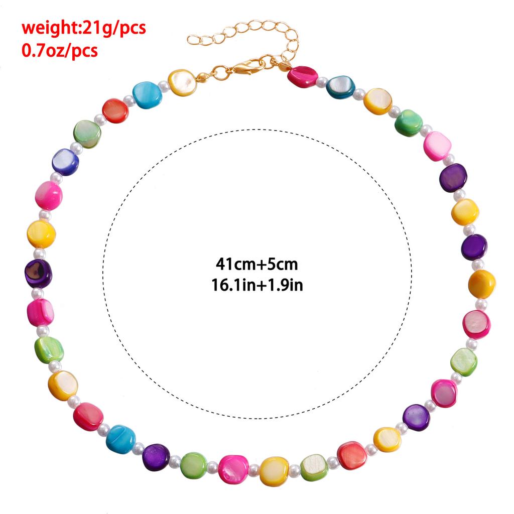 Böhmischer ethnischer Stil, gemischte Farben, Perlen-Muschel-Halskette, weiblicher Stil, einfache Strand-Schlüsselbeinkette