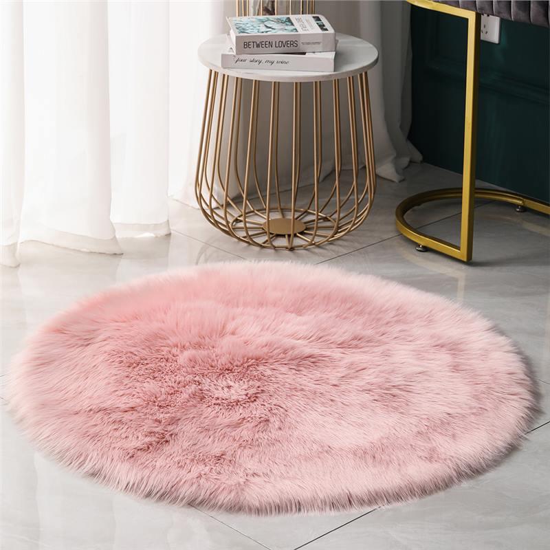 Modern Plush Round Faux Wool Floor Mat for Computer Chairs and Bedrooms