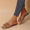 Fashion 2024 New Summer Style Fashionable Comfortable and Casual Flat Bottom Rhinestone Square Toe Wear-resistant Slippers for Women