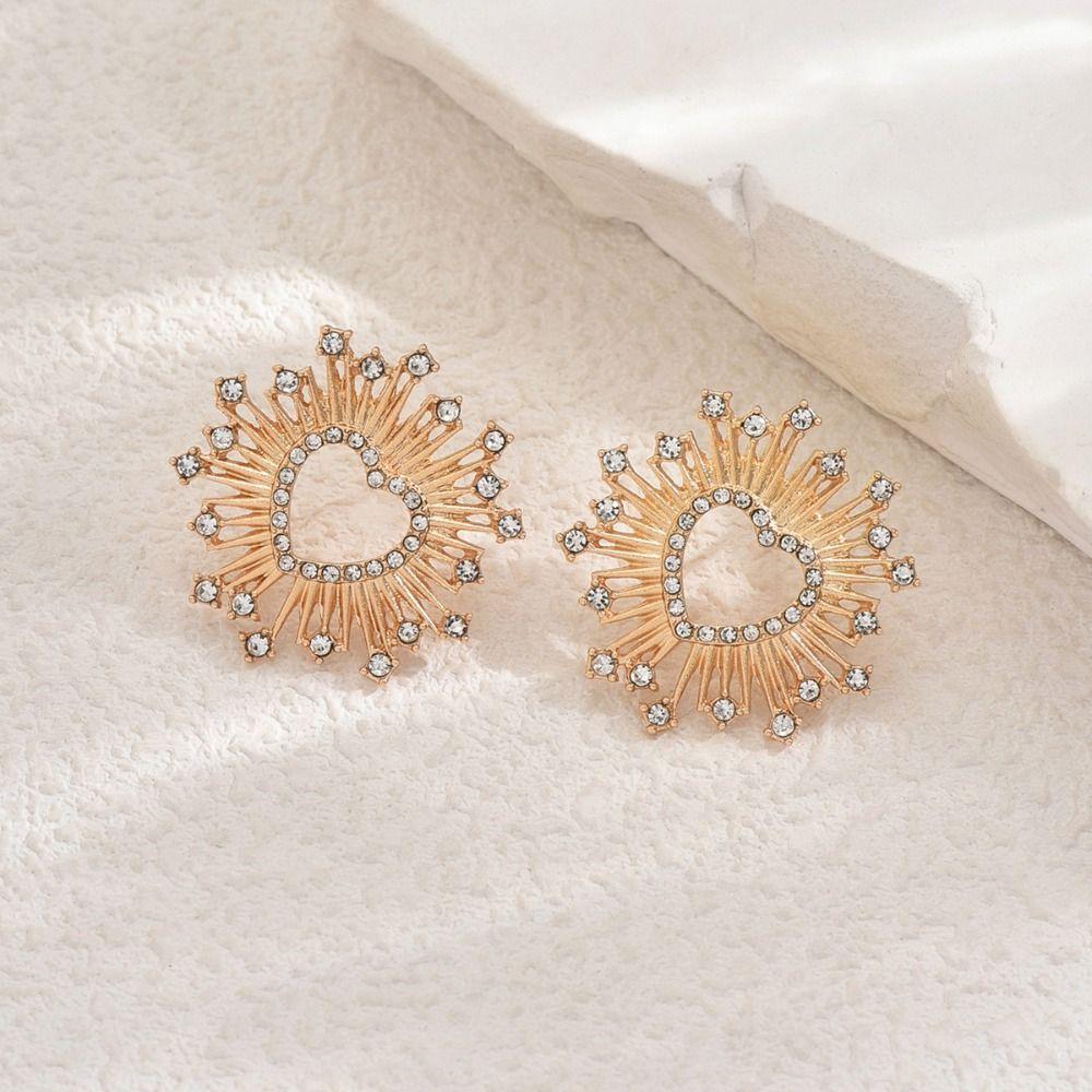 Sun Rhinestone Stud Earrings Zircon Heart Earring Aesthetic Star Earrings  Party Favors