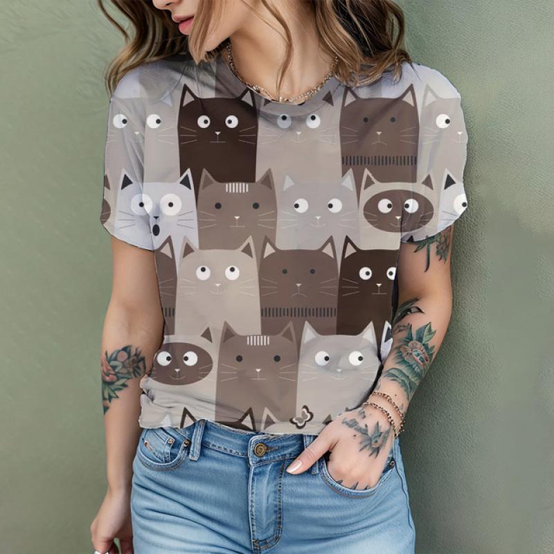 Women's T Shirt Comic Cat 3D Print Harajuku Summer Short Sleeve Top O Neck Casual Women's Oversized T Shirt Coolred Short Sleeve