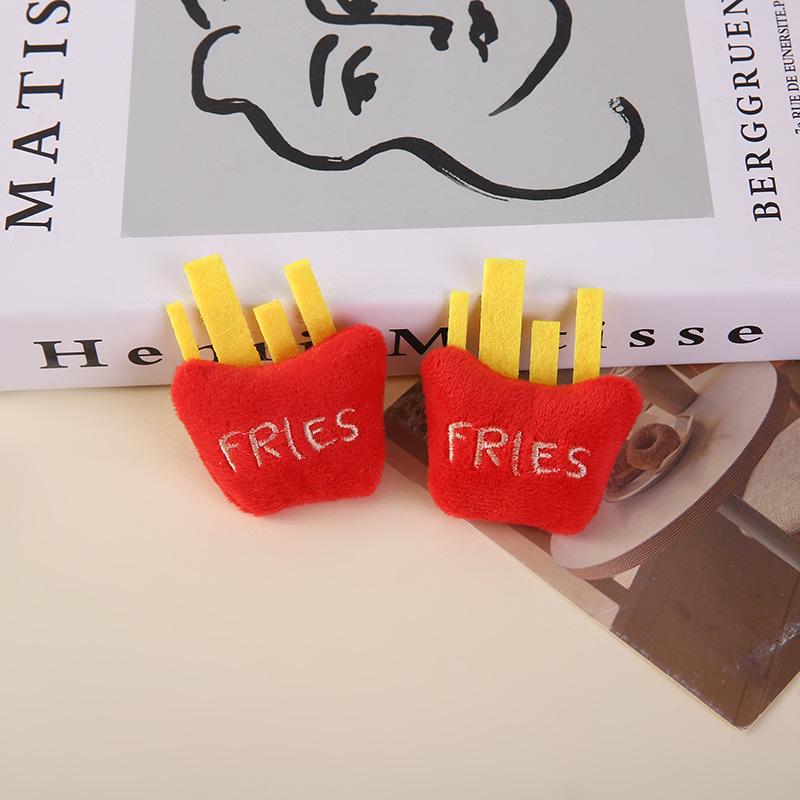 Cartoon Plush Pendant: Cute Brooch Keychain with Hamburger, Fries, Toast, Chicken Leg Figures.