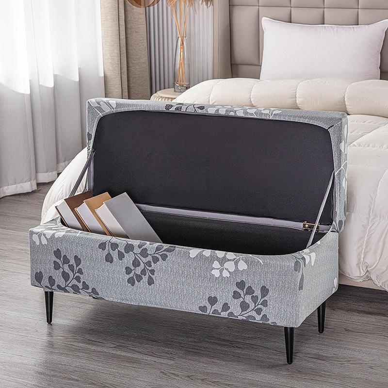 Printed Storage Ottoman Cover Stretch Rectangular Foldable Footstool Covers Long Piano Bench Stool Cover Sofa Footrest Slipcover