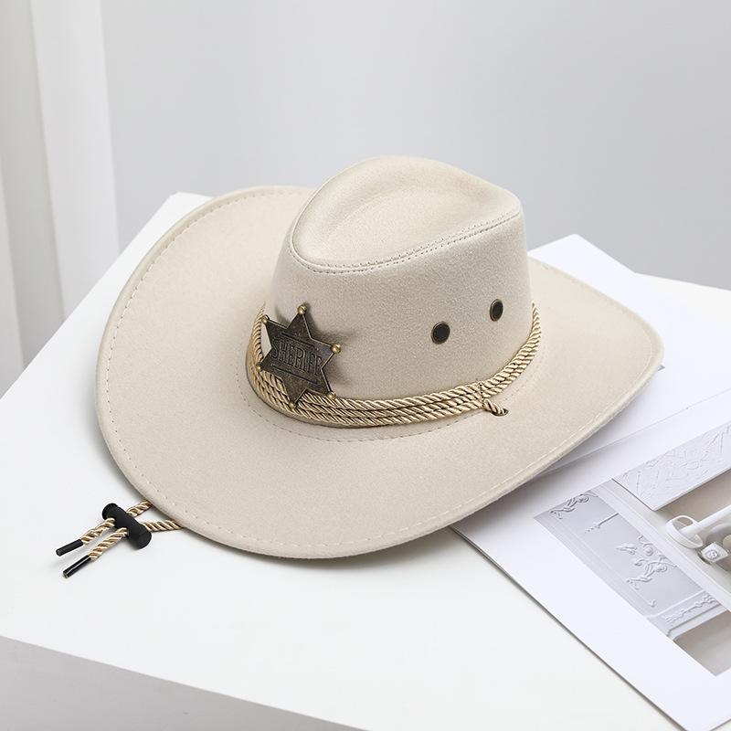 Western Cowboy Hat, Vintage Sheriff Hat Men's and Women's Horseback Riding Tourism Fishing Shade Sun Protection Belt Wind Rope