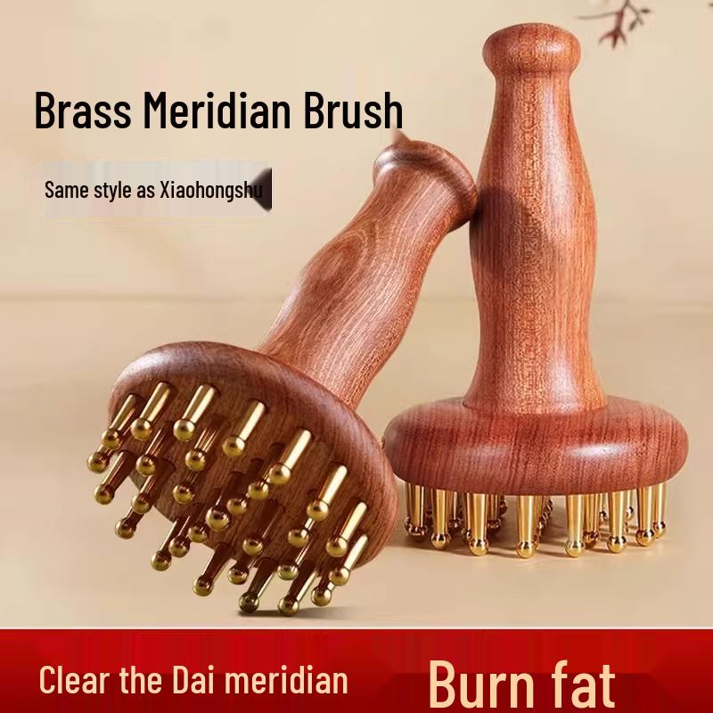 Non-Pear Wood Meridian Massage Brush: Full Body Meridian Dredging, Fat Burning, Abdomen Scraping with Pure Brass.