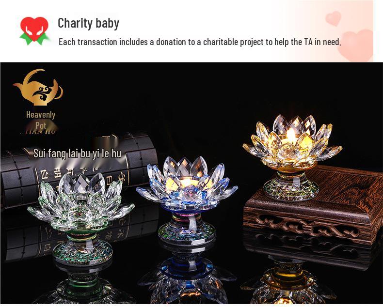 Kristall-Lotus-Glas-Kerzenhalter - Mehrfarbiges Ornament, Ewige Butterlampe für Heimdekoration