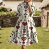 Dress For Women Elegant Casual Smocked Button Lapel Short Sleeve Knee Length Dress