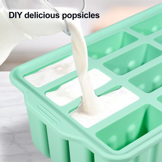 Silicone Popsicle Molds 12 Cavity DIY Ice Cream Molds with Wooden Sticks BPA-free Ice Lolly Mold Summer Kitchen Accessories