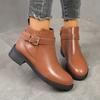 Supply Women's Round Head Low Heel Short Boots Belt Buckle Knight Boots