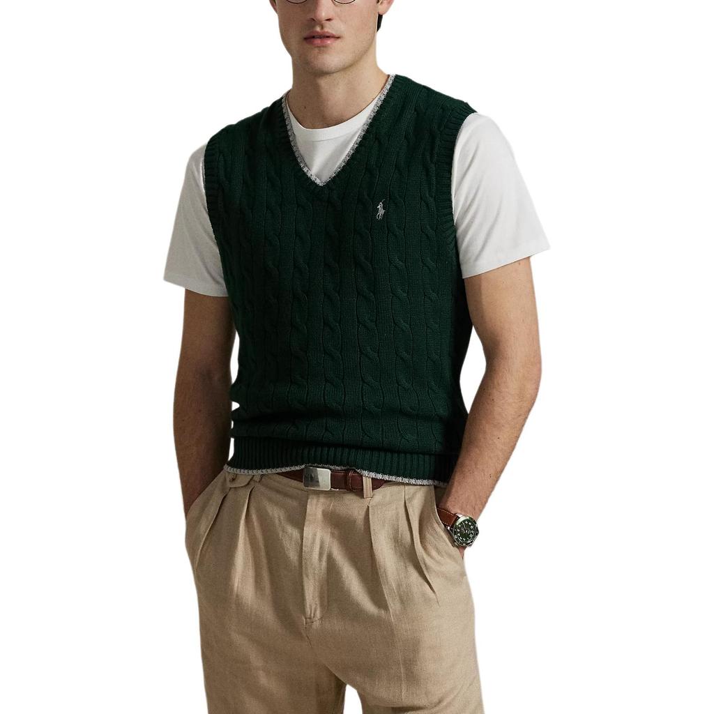 Polo Ralph Lauren Cable Knit Cotton Sleeveless Vest Men Tops Green 710970288-002