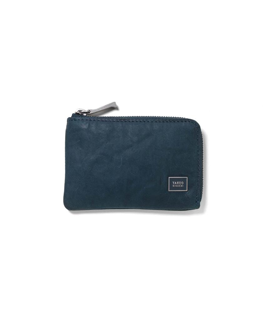 Talon zipper coin purse with key chain Cowhide Green [Takeokikuchi] L-shaped No.741601