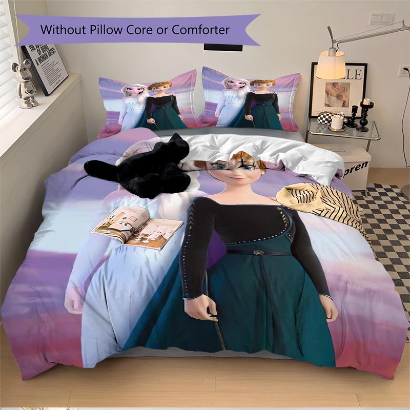 3pcs Elsa & Anna Frozen II Princess Print Cover Set Ultra Soft, Breathable, and Comfortable Bedding with Stylish Design for Bedroom and Guest Roo
