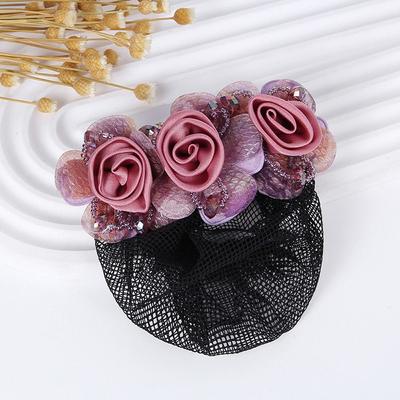 For Spring Clip Crochet Hair Clip Beaded Women Bun Net Zircon Crystal Hairnet Cover Flower Bun Snood