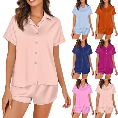 Women's Silk Pajamas Short Sleeve Satin Sleepwear Set 2 Piece Button House Clothes