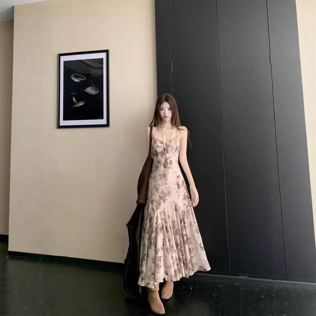 French Suspender Inner Floral Dress Women's Summer New Temperament Waist Thin Small Fragrant Dress
