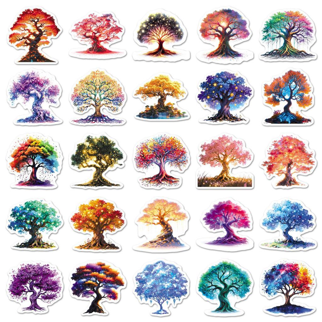 50PCS Dreamy Tree of Life Luminous Stickers for Phone Cases & Journals