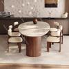 Elegant French Chinese-Style Dining Table, Off-White Travertine with Black Walnut Chairs, Designer Dining Set for Home or Office