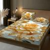 Luxury Golden Rose Fitted Sheet Set 3D Print Pearl Floral Bedding Set Soft Breathable Microfiber Fabric For Women Bedroom Decor