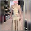 French beautiful romantic pink fairy dress long thin atmosphere temperament seaside vacation style dress summer