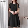 ZANZEA Women Casual Round Neck Summer Short Sleeve Dress
