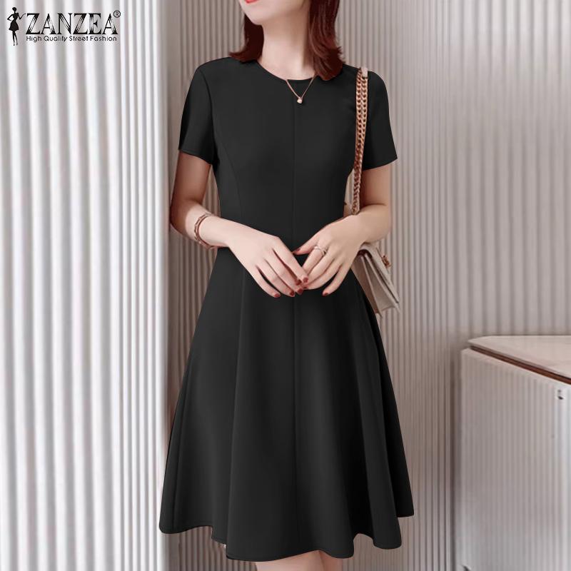 ZANZEA Women Casual Round Neck Summer Short Sleeve Dress