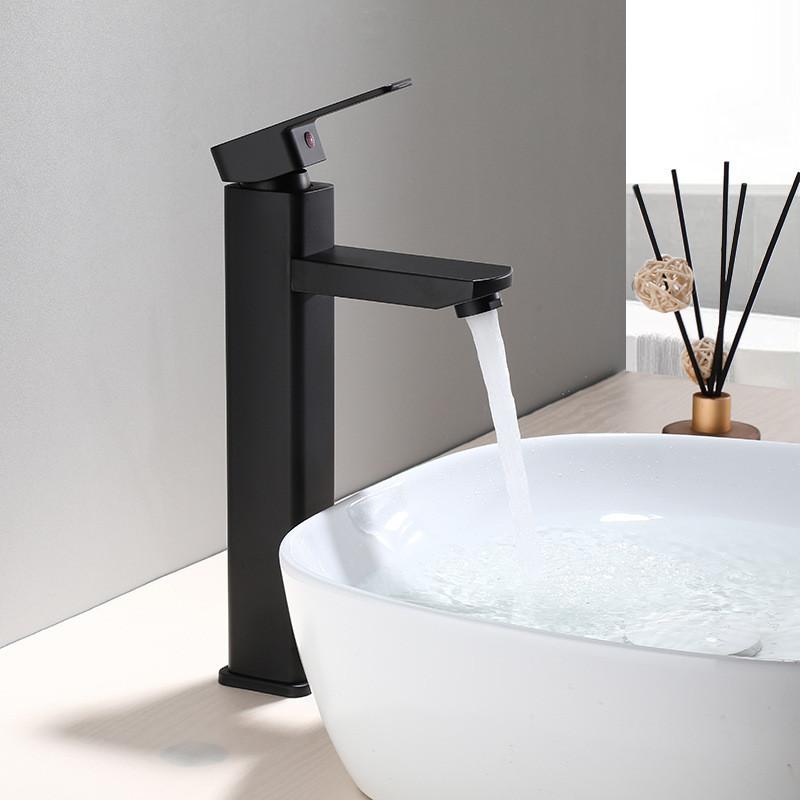 Tuqiu Black Bathroom Faucet Stainless Steel Bathroom Basin Faucet Cold Hot Water Basin Mixer Sink Tap Deck Mounted Wash Tap