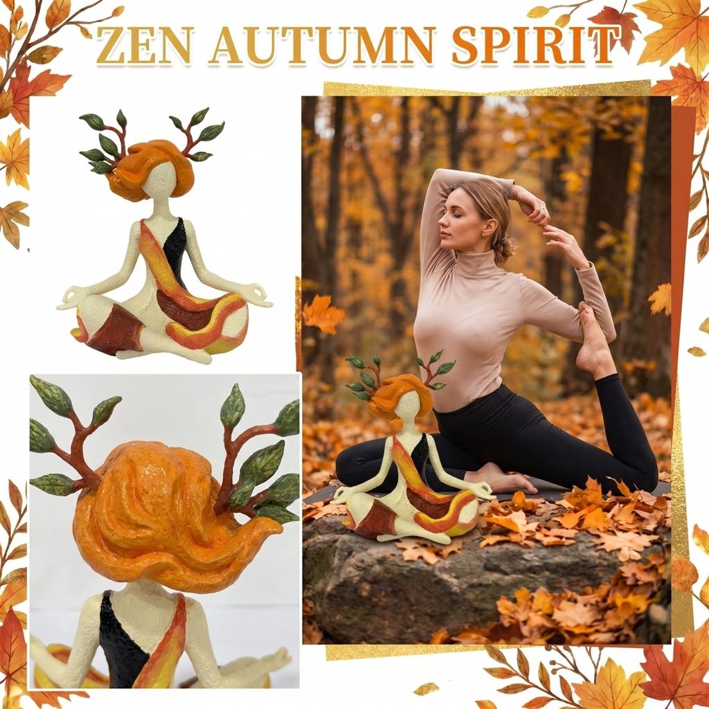 Resin Yoga Girl Figurine Decorative Statue Sitting Meditative Pose with Leaf Branch Hair Design for Home Office Desk Ornament